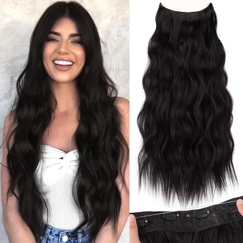 Vista 72 de KooKaStyle - Extensiones de cabello con hilo invisible, diadema transparente, ajustables, 4 clips fijadores, cabello largo y ondulado de 12