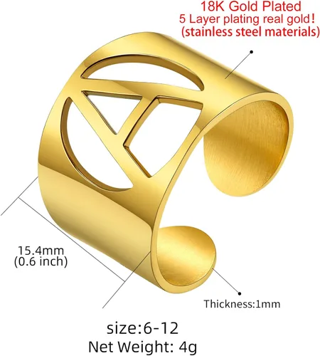 Vista 6 de KeyStyle Bold Initial Letter Rings Adjustable, GoldChic Jewelry Women Gold Statement Ring Personalized Engraved Womens Open Signet Ring for Party