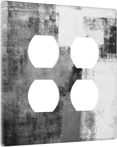 Vista 14 de Placa de Interruptor de Luz de Palanca Única Abstracta en Negro, Blanco y Gris, Cubierta de Tomacorriente, Placa de Pared Decorativa de Un
