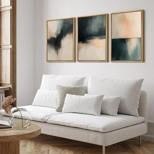 Vista 164 de SIGNFORD - Set de obras de arte en lienzo enmarcado para pared, ilustraciones abstractas de neblina del desierto en tonos neutros beige y marrón
