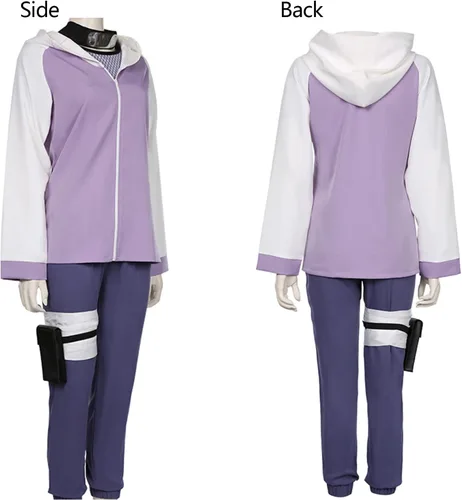 Vista 3 de Hinata Hyuga - Disfraz de cosplay con peluca Hinata Cosplay sudadera con capucha para mujer, conjunto de uniforme de Halloween