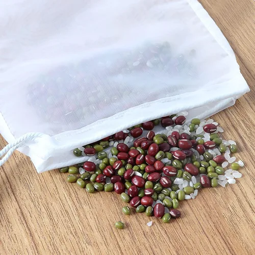 Vista 5 de Bolsa coladora de malla fina de grado alimenticio, 100 malla de 150 micrones, reutilizable, lavable, bolsa de tela de nailon con cordón