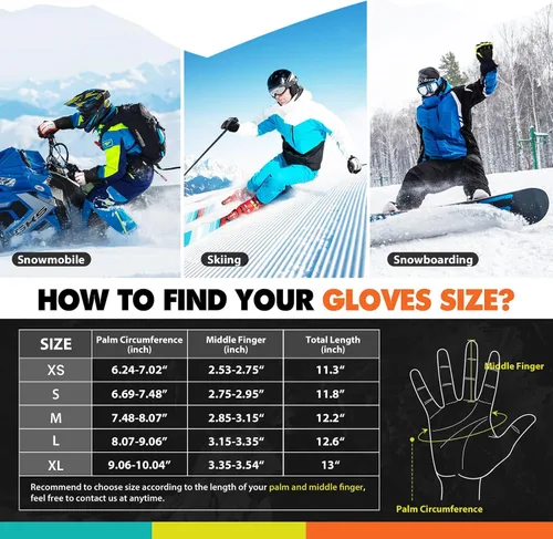 Vista 3 de Hikenture Guantes de esquí para hombres y mujeres-3M Thinsulate guantes de nieve impermeables aislados, guantes de snowboard de invierno, guantes