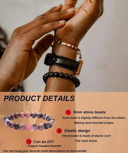Vista 2 de BOMAIL Juego de 12 pulseras de piedras semipreciosas de 0.315 pulgadas (0.315 in), pulseras elásticas de cristal curativo para mujeres y hombres