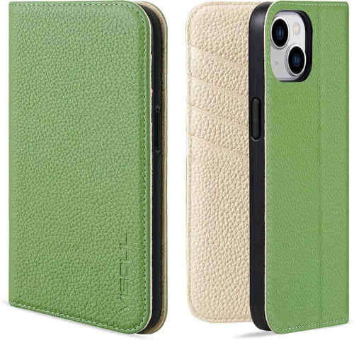 Vista 16 de VISOUL Funda de cuero con diseño de guijarros para iPhone 14 Plus, funda tipo cartera de cuero real con tarjetero y función atril magnética