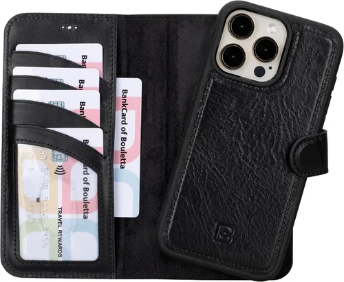 Vista 24 de BOULETTA Magsafe - Funda para iPhone 15 compatible con cuero de grano completo, magnética, desmontable, cartera para teléfono (2 en 1), 4 tarjeteros