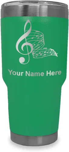 Vista 7 de LaserGram Vaso aislado al vacío de 20 onzas, notas musicales, grabado personalizado incluido (negro)
