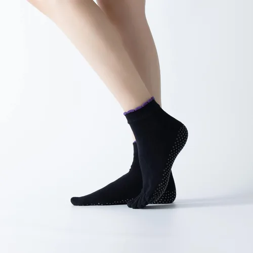 Vista 54 de Calcetines de yoga con dedos de pilates con empuñaduras para mujer, antideslizantes, acolchados, florales, calcetines tobilleros para baile de ballet