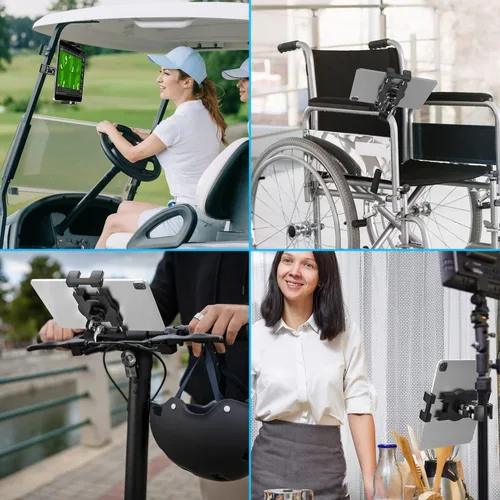 Vista 5 de Soporte para tablet de cochecito para bebé, abrazadera de manillar para scooter, silla de ruedas, bicicleta de gimnasio, equipo de entrenamiento
