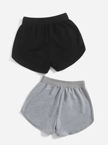 Vista 2 de MakeMeChic Women's 2 Pack Track Shorts Casual Letter Patched Workout Athletic Lounge Shorts