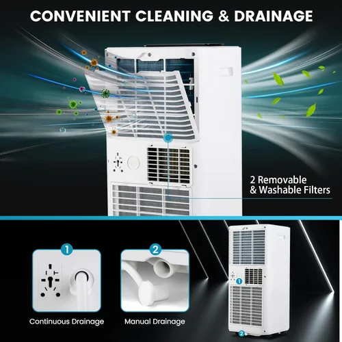 Vista 8 de KOTEK Aire acondicionado portátil para habitación de hasta 350 pies cuadrados, unidad de CA 3 en 1 de 10000 BTU para dormitorio con modo