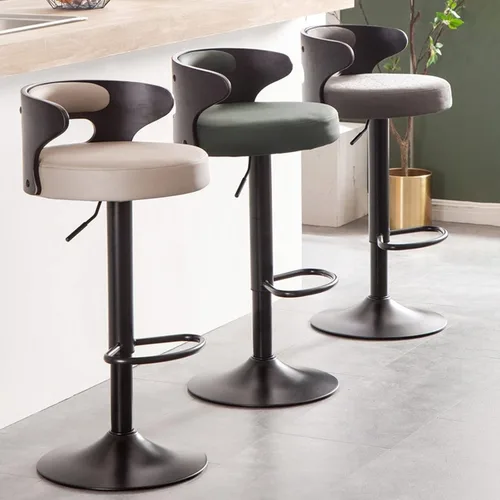 Vista 5 de Taburetes de bar altos de piel sintética mate para sala de estar, silla de bar, respaldo de muebles de cocina, taburete alto, taburete nórdico
