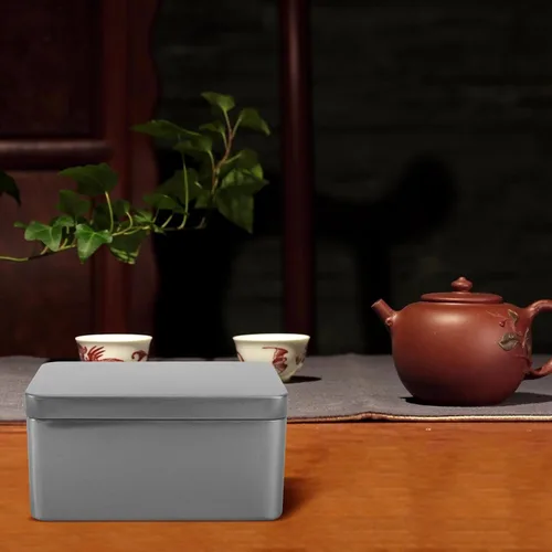 Vista 6 de NUOBESTY Caja de lata rectangular vacía, contenedor portátil de almacenamiento de té con tapa, caja de almacenamiento para el hogar para dulces