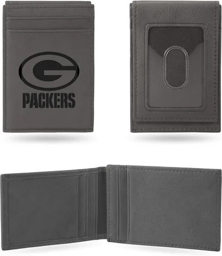 Vista 19 de Rico Industries - Cartera de bolsillo frontal con grabado láser NFL de fútbol, gris, compacta/cómoda/delgada