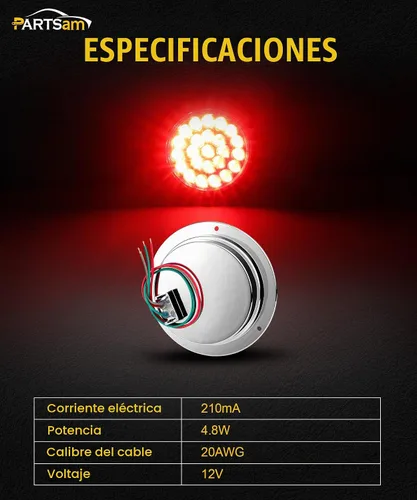 Vista 4 de Partsam 10 luces traseras LED redondas para remolque, 24 LED, montaje en brida, selladas, cromadas, luces traseras, marcadoras, freno