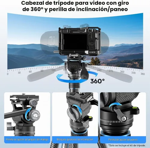 Vista 6 de SIRUI Trípode de cámara de fibra de carbono de 61"/155cm con cabezal fluido