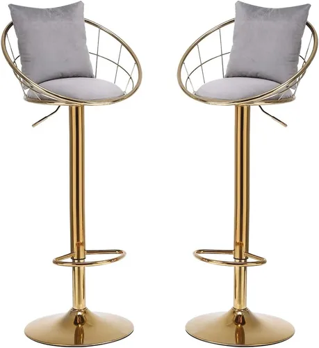 Vista 8 de Juego de 2 taburetes de bar giratorios de terciopelo, sillas de bar ajustables con respaldo y reposapiés, silla moderna para isla de cocina