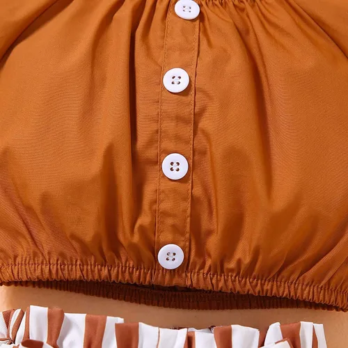 Vista 5 de Conjunto de faldas de piña para niños pequeños y niñas con hombros descubiertos de frutas + tutú con volantes faldas, vestido de verano
