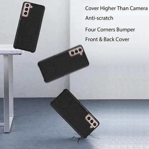 Vista 6 de Ailiber Funda protectora de cuerpo completo para Samsung Galaxy S21 5G, protector de pantalla para Galaxy S21, soporte giratorio con clip