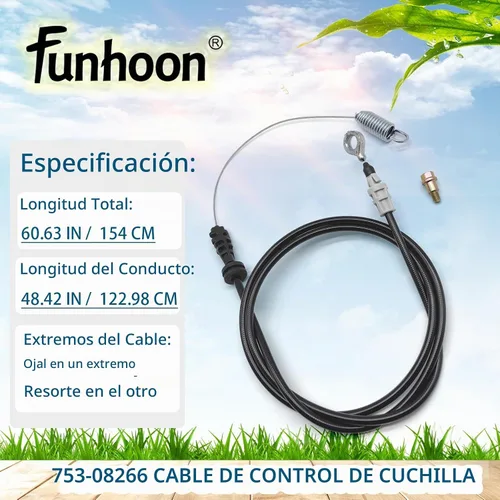 Vista 2 de Funhoon Cable de control 753-08266 de 61 pulgadas para MTD Craftsman Cub Cadet CC760 CC760ES Troy-Bilt 946-04610 746-04610 Cable de control de hoja