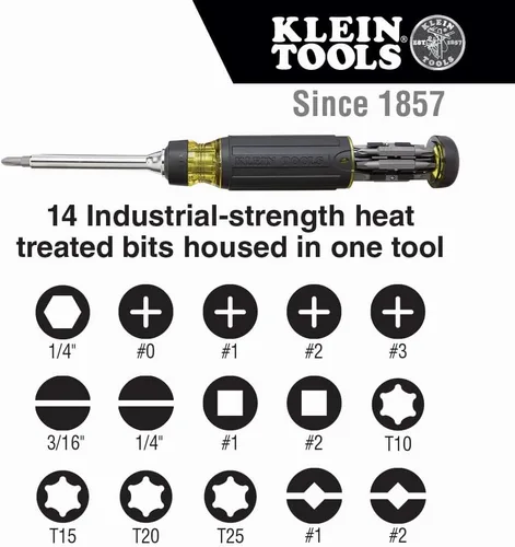 Vista 3 de Klein Tools 32305 - Destornillador de trinquete multibroca, herramienta 15 en 1 con puntas Phillips, ranuradas, cuadradas, Torx y combo