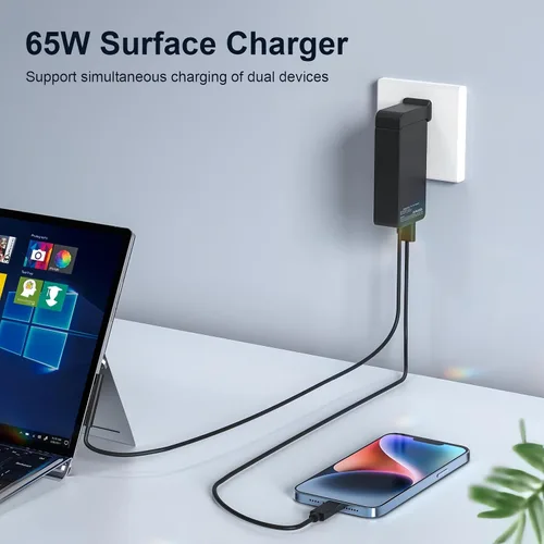 Vista 5 de 65W Microsoft Surface Charger Pro/Laptop/Book/Go Replacement AC Adapter Fits Surface Pro1-11, Laptop1-7, Book1-3, Go1-3, 65W works with 44W/36W