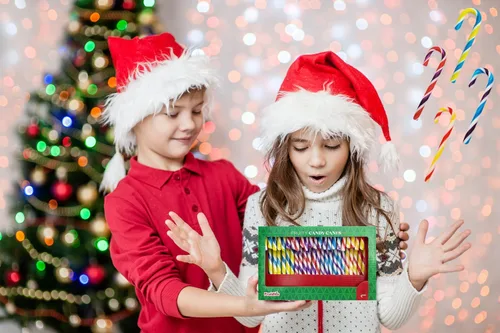 Vista 3 de Bastones de caramelo de Navidad, sabor afrutado multicolor arcoíris, envueltos individualmente (paquete de 48)