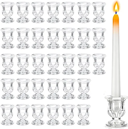 Vista 7 de 48 Portavelas Cónicos de Vidrio Transparente a Granel, Candeleros Pequeños de 2.5 Pulgadas, Elegantes Centros de Mesa para Bodas, Navidad, Día