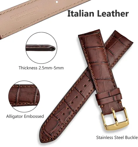 Vista 2 de WOCCI Watch Bands, Italian Leather, Embossed Alligator Grain, Choose Color & Width 14mm 18mm 19mm 20mm 21mm 22mm
