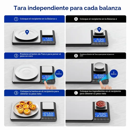 Vista 5 de Báscula de cocina de plataforma doble con alta precisión de 0.01g/0.001oz, báscula de 15kg/33lb para panadería, báscula de cocina de doble precisión