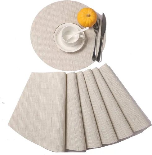 Vista 7 de SHACOS Juego de 5 manteles individuales pequeños en forma de cuña con centro de mesa, resistentes al calor, lavables (5, beige)