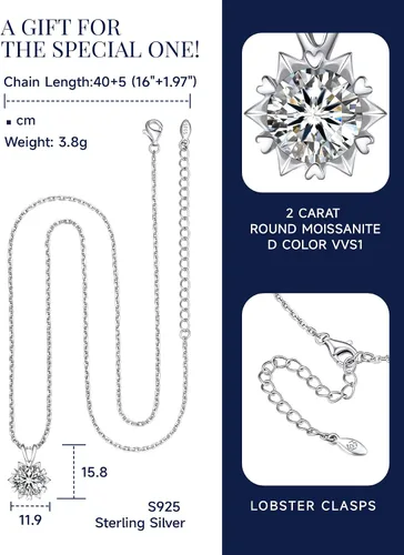 Vista 6 de MomentWish Collar con dije, regalo brillante de aniversario para mujer, collar de moissanita de 1 quilate para mujer, collar solitario de plata