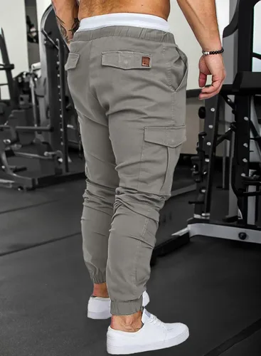 Vista 4 de JMIERR Pantalones cargo de moda para hombre, casuales, de algodón, elásticos, de sarga con cordón, pantalones deportivos con 6 bolsillos