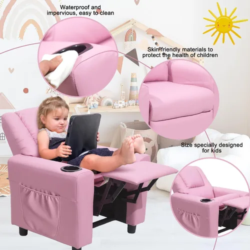 Vista 6 de hzlagm Silla Reclinable Infantil con Portavasos, Sillones Reclinables para Niños de 0 a 5 años con Bolsillos Laterales y Reposapiés Antideslizante