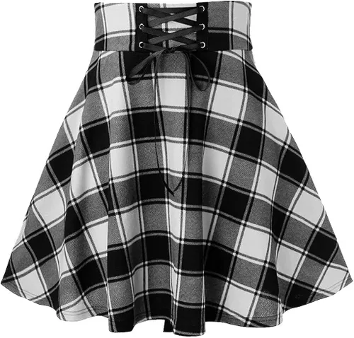 Vista 3 de SFBBCLOZ 2 Piece School Girl Outfit Costume For Women Rave Outfit One-Shoulder Vest Top Plaid Skirts For Women