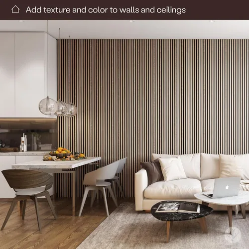 Vista 2 de Bark & Bole Oak - Paneles acústicos de chapa de madera texturizada 3D para pared y techo, solución decorativa que absorbe el sonido para hogares