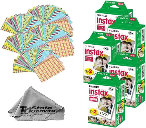 Vista 6 de Fujifilm Película instantánea Instax Mini (20 hojas) + 20 marcos de calcomanías + paño de limpieza de microfibra TSC - para cámaras Mini 8, 9, 11