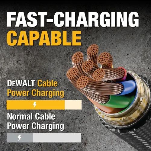Vista 4 de DEWALT Cable USB a Lightning de alta resistencia [certificado Apple MFi] cargador duradero para iPhone, cables Lightning, cable de carga rápida