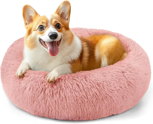 Vista 23 de Hoewina - Cama redonda, calmante, en forma de rosquilla, lavable, esponjosa para interiores, perros y gatos pequeños y medianos, negro, 20 pulgadas