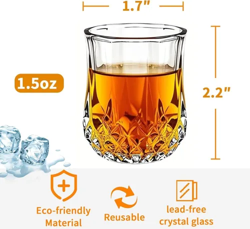 Vista 2 de Juego de 24 vasos de chupito pequeños de 1.5 onzas, vasos de chupito clásicos para whisky, vodka, tequila, jerez, brandy, cordial, mini vasos