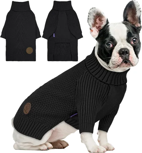 Vista 17 de cyeollo Suéter para perro pequeño, suéteres cálidos de cuello alto para perros pequeños, sudadera tejida para perrito con mangas, suéter de otoño e