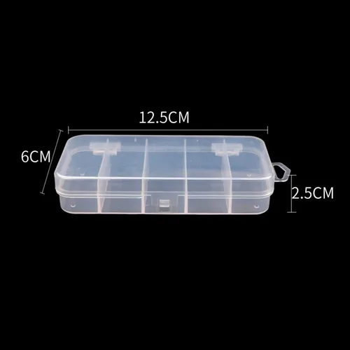 Vista 3 de Caja de accesorios de aparejos de pesca de plástico transparente visible, portátil, multifuncional, 5 compartimentos, organizador de hallazgos