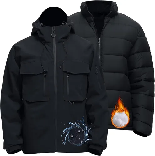 Vista 7 de Men's 3 in 1 Waterproof Winter Jackets Ski Warm Snow Rain Coat Puffer Liner Hood Windbreaker