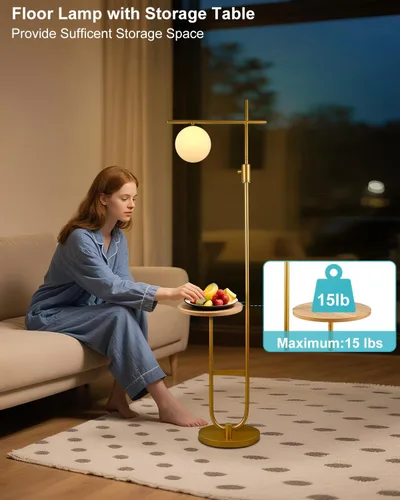 Vista 6 de Lightdot Lámpara de pie alta moderna dorada de 66 pulgadas con mesa 1 mesa Globo-Gold
