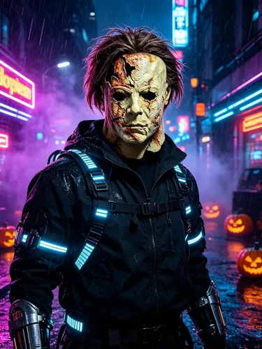 Vista 6 de GTETKDE Máscara de Halloween de Michael Myers 2026 para disfraz de terror y cicatriz 1 máscara de sangre