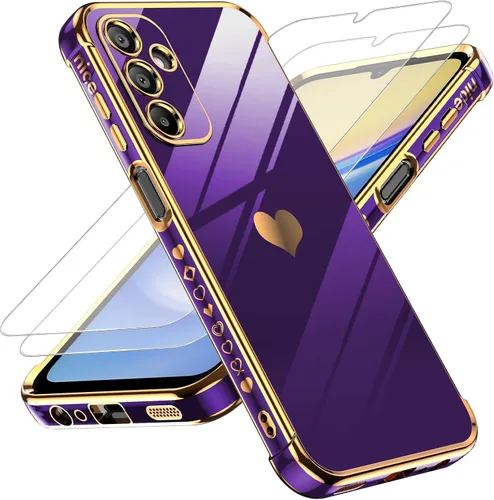Vista 90 de LeYi Funda para Motorola-G 2025: Love Heart Plating Luxury, Negro