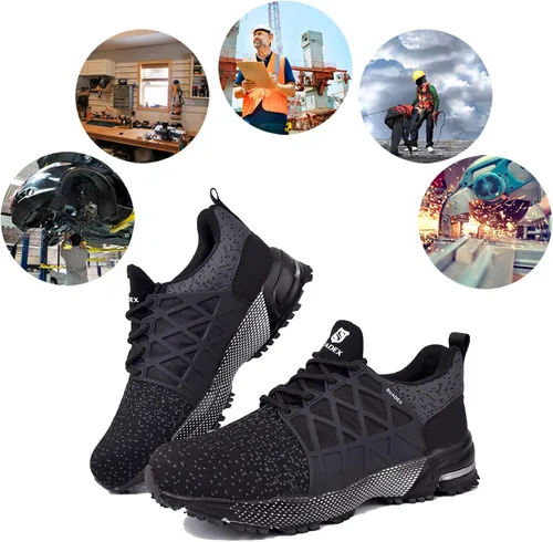 Vista 6 de SUADEX Zapatos de punta de acero indestructibles para hombres y mujeres, zapatos de trabajo ligeros para hombres, cómodos zapatos de seguridad