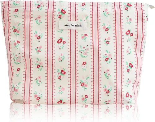 Vista 34 de Wudygirl Bolsa de maquillaje de lona para mujer, organizador estético de maquillaje, bolsa de maquillaje de viaje, bolsa de aseo para bolso, bolsa