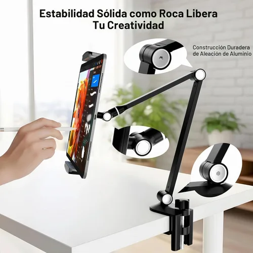 Vista 2 de Soporte para iPad, soporte para tablet giratorio de 360°, soporte