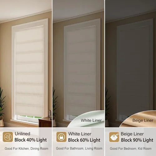 Vista 4 de Persianas romanas personalizadas beige, tela lavable, opacas, inalámbricas, para ventanas, puertas, ventanas de cocina, fáciles de instalar